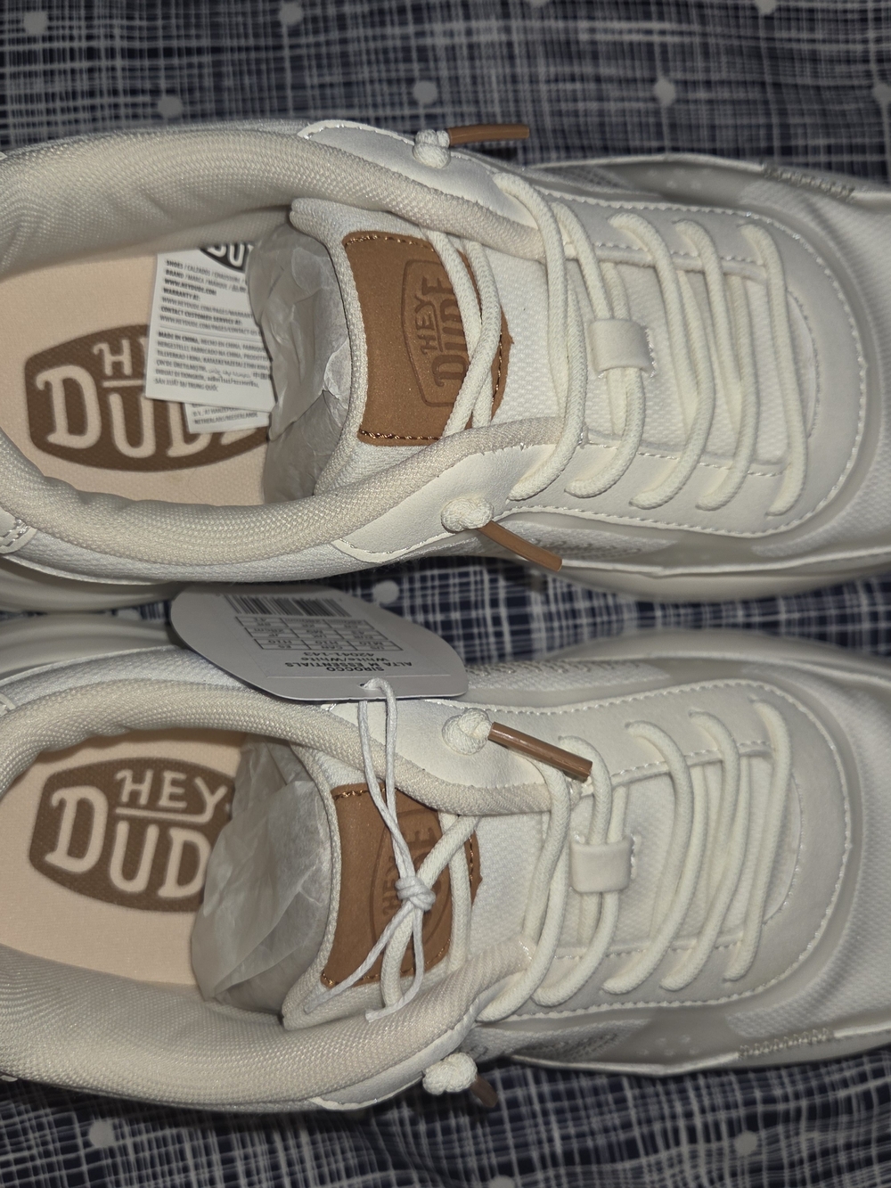 Hey Dude White Sneakers with Tan Accents - Men’s Casual Trainers